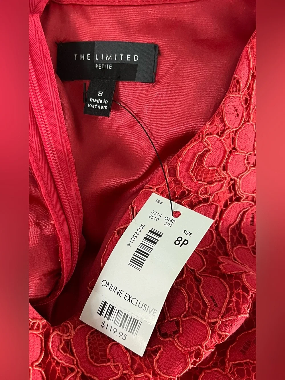 The Limited Petite Red Floral‎ Lace V-Neck Mini Dress Size 8 New With Tags